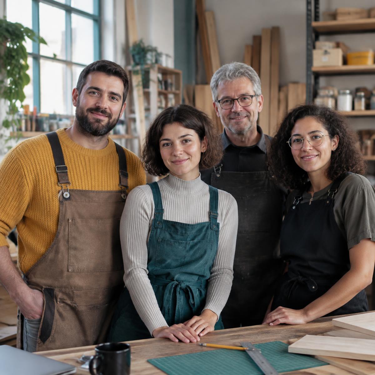 Team van een familiebedrijf in hun werkplaats